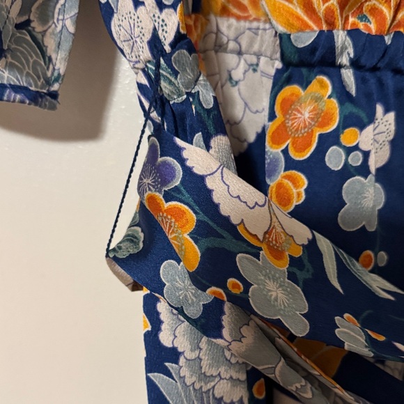 Floral Navy Wrap Dress with Gold Accents - Picture 6 of 10